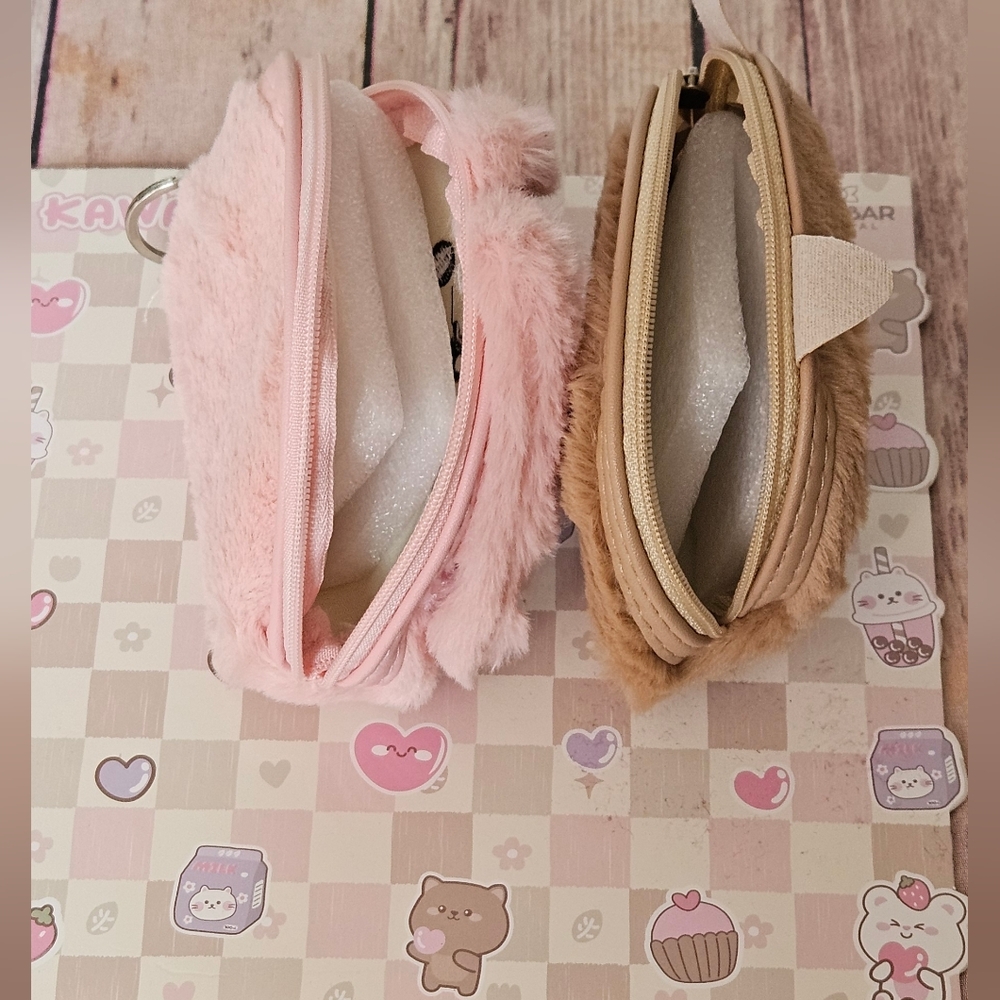 Kawaii Cutie Pink and Brown Plush Keychain Set NIP - Picture 7 of 10